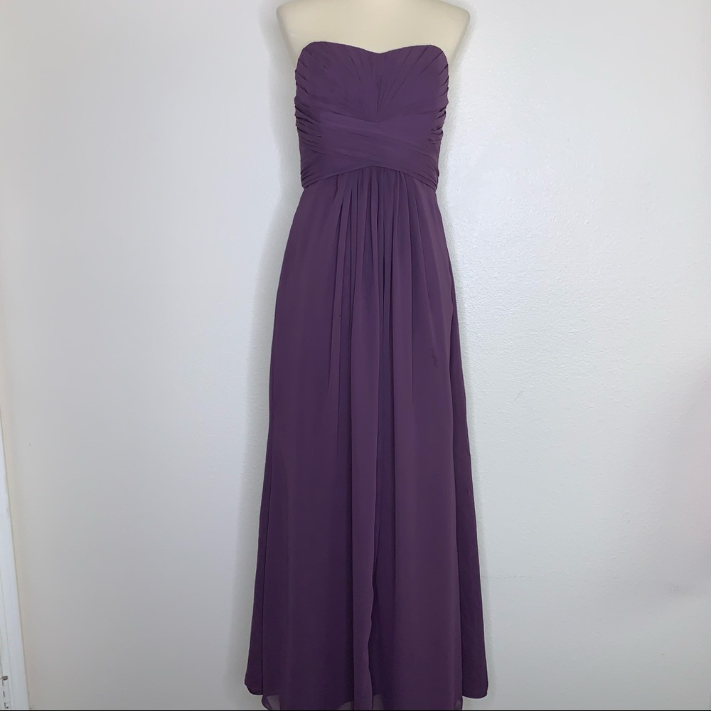 David’s Bridal Long Strapless Chiffon Dress Plum 6